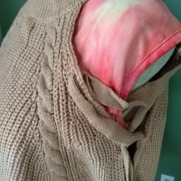 New Sz S/M cable knit turtle neck crop crisscross sleeves cold shoulder sweater - Picture 6 of 14